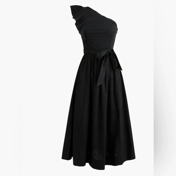 J.Crew Black One-shoulder MIDI Tie Dress Size 12P - Picture 4 of 4